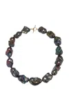 Lizzie Fortunato Extra Large Peacock Baroque Pearl & 14k Gold Necklace In Black