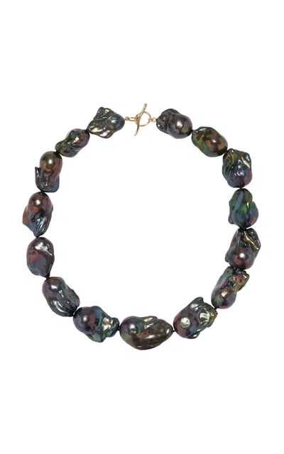 Lizzie Fortunato Extra Large Peacock Baroque Pearl & 14k Gold Necklace In Black