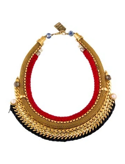 Pre-owned Lizzie Fortunato Freshwater Pearl, Crystal, Resin , Bead & Cord Collar Necklace, 8.5" In Multi