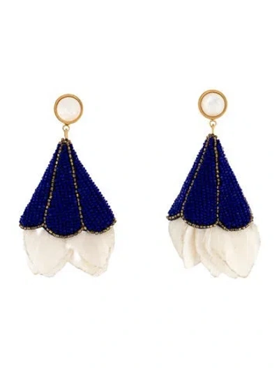 Pre-owned Lizzie Fortunato Gilded Floral Drop Earrings In Blue/neutrals/white