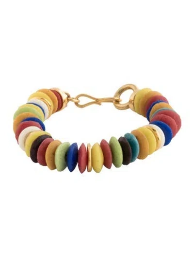 Pre-owned Lizzie Fortunato Glass Bead Candy Link Bracelet, 7" In Blue/brown/green
