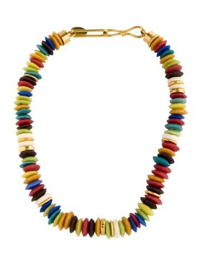 Pre-owned Lizzie Fortunato Glass Bead Laguna Collar Necklace, 18" In Blue/brown/green