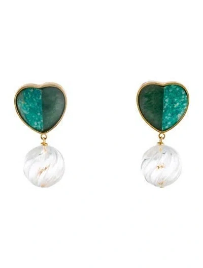 Pre-owned Lizzie Fortunato Glass Heart Drop Earrings In Multi