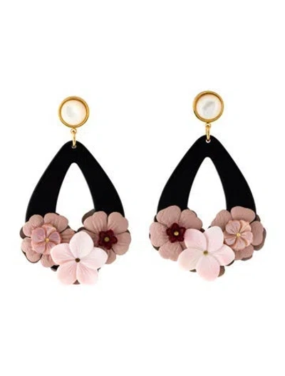 Pre-owned Lizzie Fortunato Leather & Resin Jasmine Teardrop Earrings In Black/pink