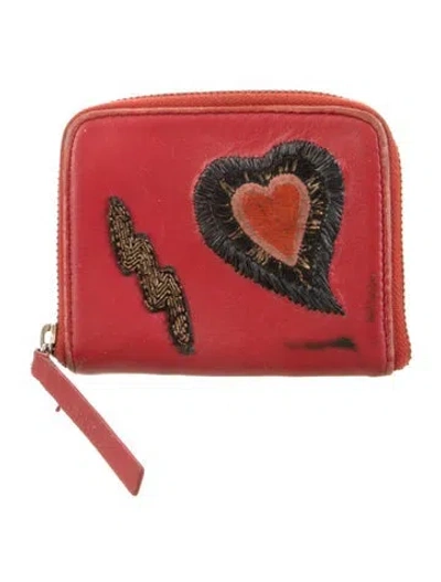 Pre-owned Lizzie Fortunato Leather Printed Compact Wallet In Red