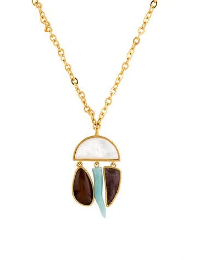 Pre-owned Lizzie Fortunato Mother Of Pearl & Multistone City Of Rocks Pendant Necklace