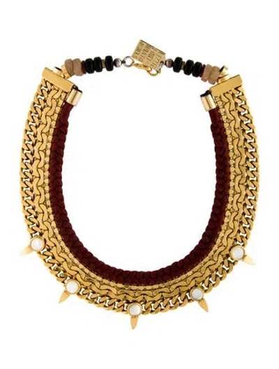 Pre-owned Lizzie Fortunato Mother Of Pearl Conversation On Cool Collar Necklace, 14.5" In Red
