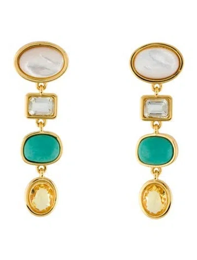 Pre-owned Lizzie Fortunato Mother Of Pearl, Stone & Glass Aurora Drop Earrings In Multi