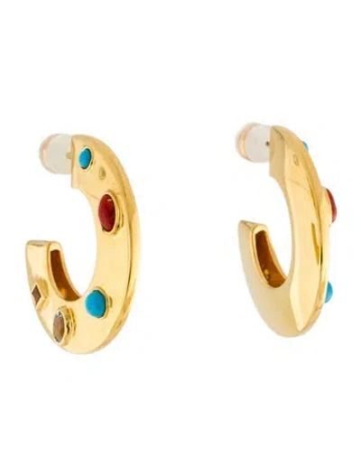 Pre-owned Lizzie Fortunato Multi-stone & Crystal Saucer Hoop Earrings