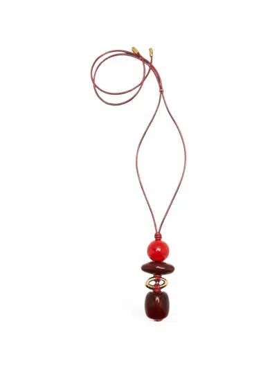 Lizzie Fortunato Museo Cord Ii Beaded Leather Necklace In Burgundy
