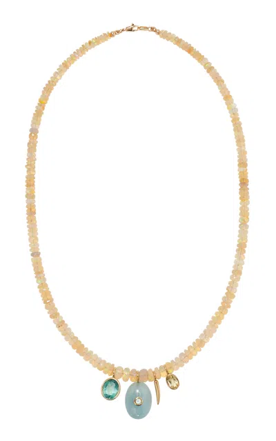 Lizzie Fortunato Opal & Green Topaz; Aquamarine & Lemon Quartz 14k Gold Charm Necklace In Multi
