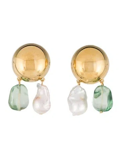 Pre-owned Lizzie Fortunato Pearl & Resin Drop Clip-on Earrings In Multi