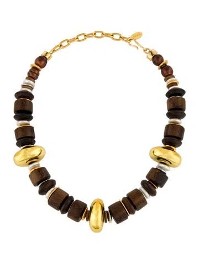 Pre-owned Lizzie Fortunato Pearl & Wood Robles Collar Necklace, 20.5" In Multicolor