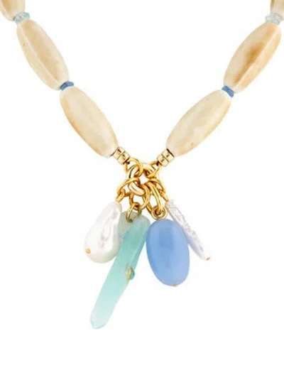 Pre-owned Lizzie Fortunato Pearl, Ceramic & Glass Marilla Necklace, 21" In Blue/green/neutrals