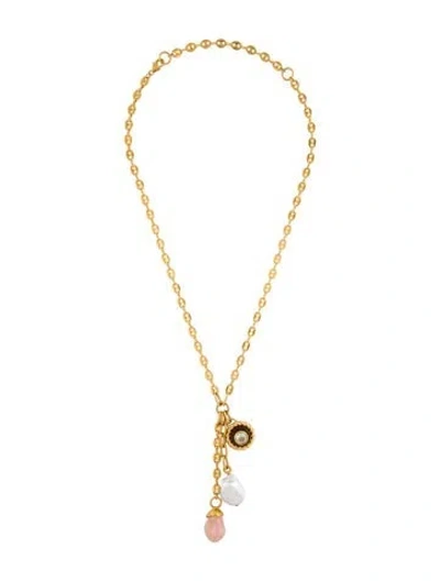 Pre-owned Lizzie Fortunato Pearl, Crystal & Resin Anchor Lariat Necklace, 24.5" In Multi