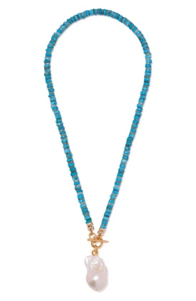 Lizzie Fortunato Pearl Isle Beaded Toggle Necklace In Turquoise