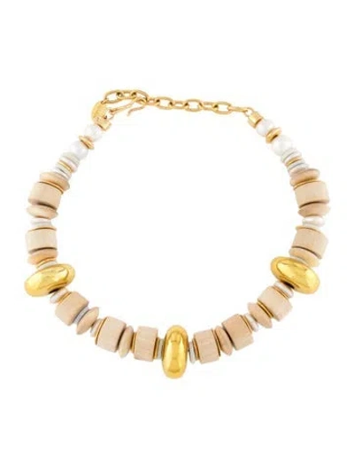 Pre-owned Lizzie Fortunato Pearl, Wood & Bone Interval Collar Necklace, 20.5" In Multi