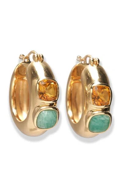 Lizzie Fortunato Piet Hessonite Garnet & Amazonite Hoop Earrings In Gold