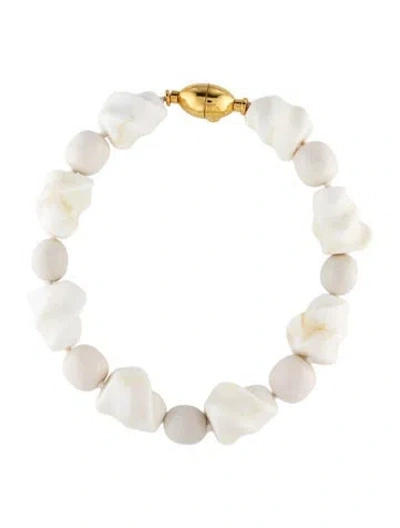 Pre-owned Lizzie Fortunato Porcelain Beaded 'salamanca' Choker Necklace, 17.75" In White