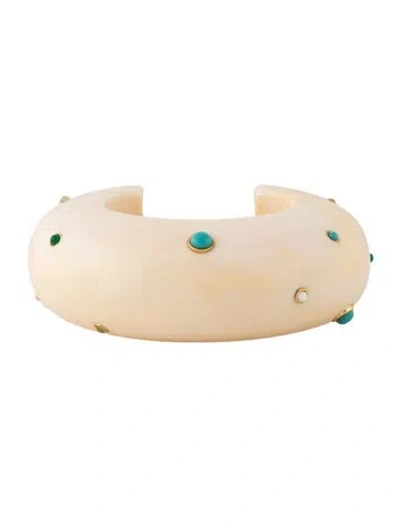 Pre-owned Lizzie Fortunato Resin Mother Of Pearl & Multistone Arc Cuff, 5.5" In Neutrals/white