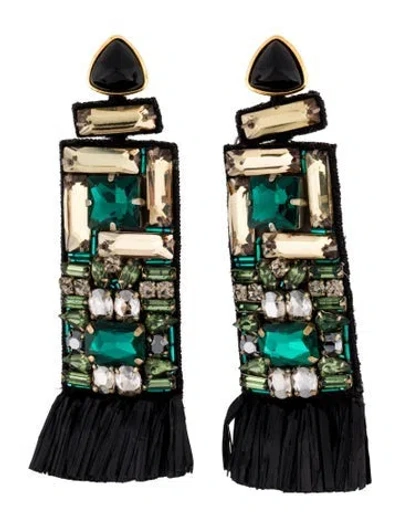 Pre-owned Lizzie Fortunato Resin, Raffia & Crystal Drop Earrings In Multi