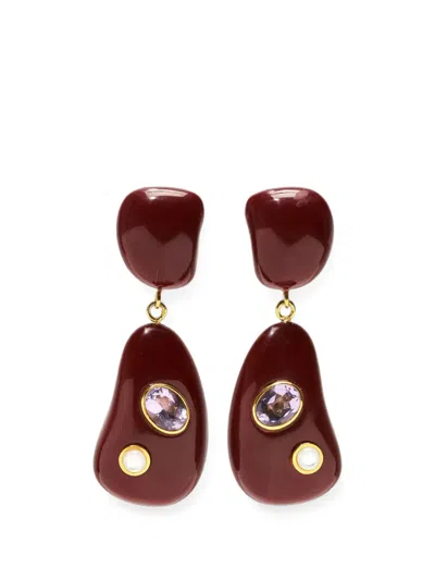 Lizzie Fortunato Satsuma Pearl Drop Earrings In Burgundy