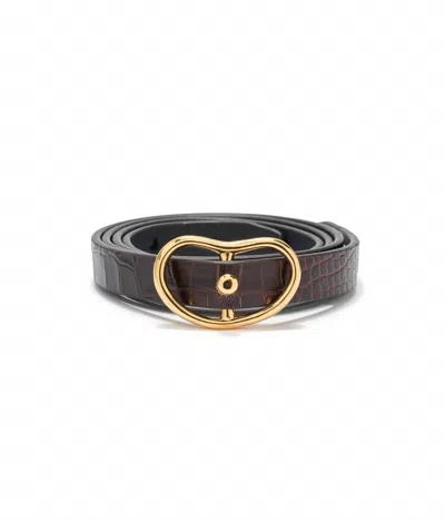 Lizzie Fortunato Skinny Georgia Belt In Brown Croc In Black