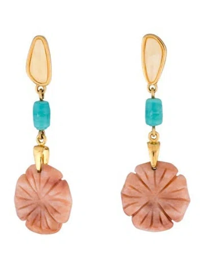 Pre-owned Lizzie Fortunato Stone Drop Earrings In Blue/pink