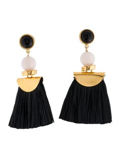 Pre-owned Lizzie Fortunato Stone, Resin, & Sequins Hula Drop Earrings In Black