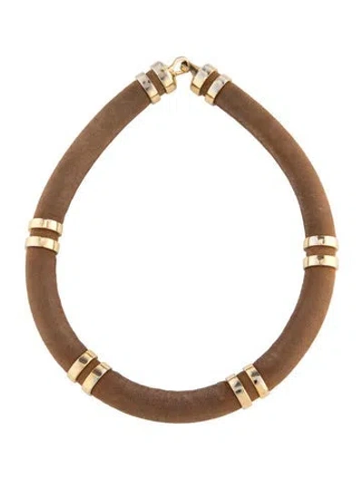 Pre-owned Lizzie Fortunato Suede Double Take Necklace, 18" In Brown