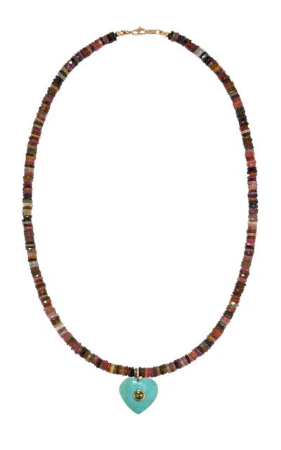 Lizzie Fortunato Tourmaline & Turquoise Heart 14k Gold Charm Necklace In Multi