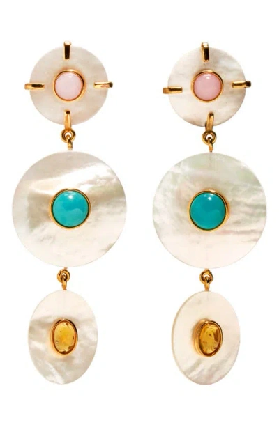 LIZZIE FORTUNATO TROPIC MOTHER-OF-PEARL DISC DROP EARRINGS
