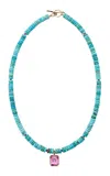 Lizzie Fortunato Turquoise And Pink Topaz 14k Gold Charm Necklace In Blue