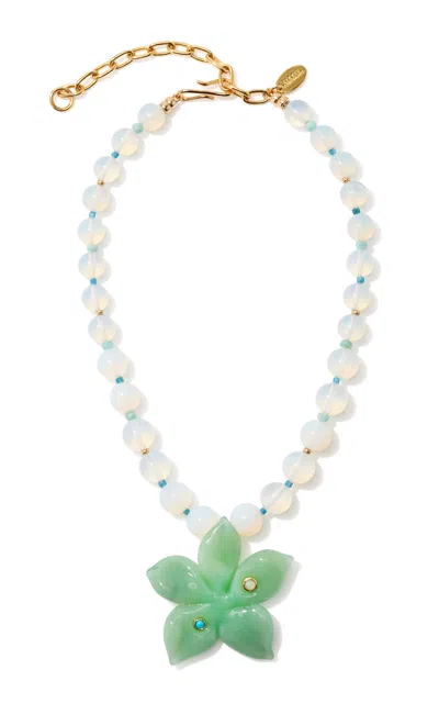 Lizzie Fortunato Vinca Flower Necklace In Green