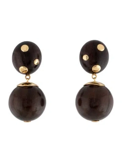 Pre-owned Lizzie Fortunato Wood Nopales Drop Earrings In Brown