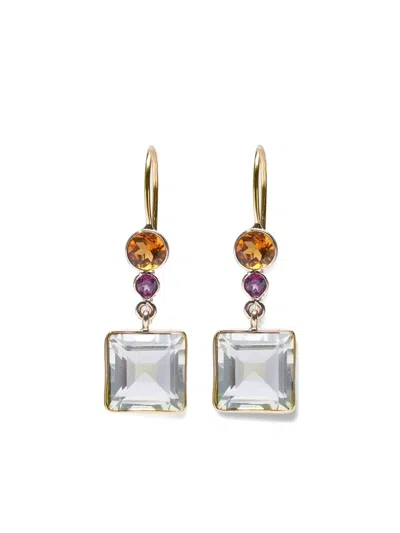 Lizzie Fortunato Yellow Gold Green Amethyst Earrings In Brown
