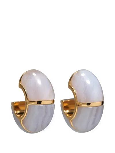 Lizzie Fortunato Zellige Agate Hoop Earrings In Gray
