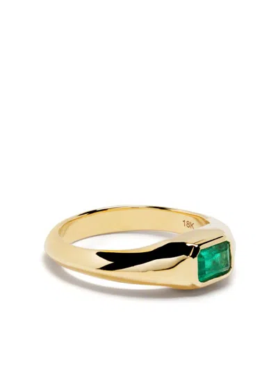 Lizzie Mandler Fine Jewelry 18k Yellow Gold Knife Edge Emerald Signet Ring