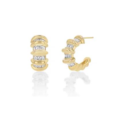 Lizzie Mandler Fluted Bar And Carré Diamond Hoops Earring In Gold