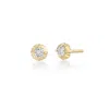 Lizzie Mandler Mini Fluted Round Button Stud Earrings In 18k Gold,white Diamond