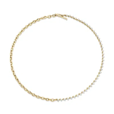 Lizzie Mandler Xs Link And Eclat Diamond Tennis Necklace In 18k Gold,white Diamond