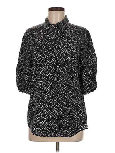 Pre-owned Lk Bennett 3/4 Sleeve Silk Top Black Polka Dots Pattern Mock Neckline Tops