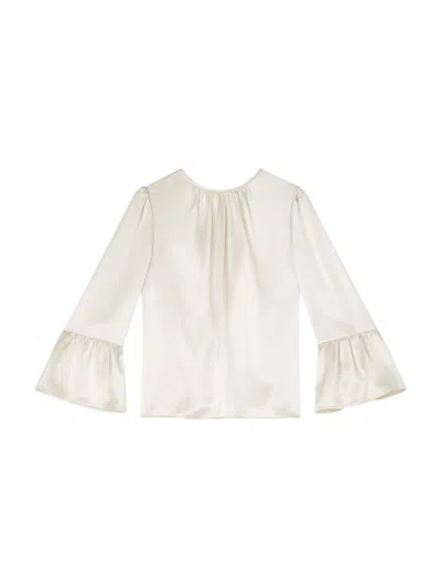 Lk Bennett Agnes Birch Satin Top With Frill Cuff In Cream