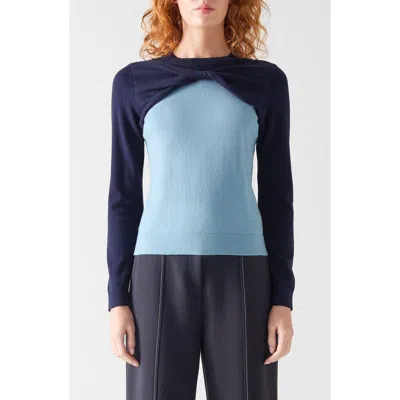 Lk Bennett Aletta Colorblock Cotton & Merino Wool Twist Neck Sweater In Blue