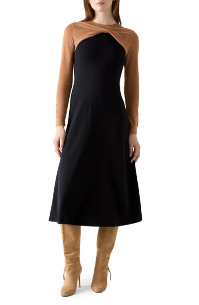 Lk Bennett Aletta Long Sleeve Knit Midi Dress In Black