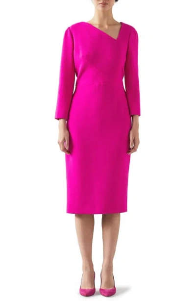 Lk Bennett Alexis Dart Detail Long Sleeve Wool Crepe Sheath Dress In Orchid