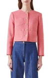 Lk Bennett Womens Pin-blush Allie Boxy-fit Tweed Cotton-blend Jacket In Blush