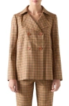 Lk Bennett Amber Check Double Breasted Jacket In Brown