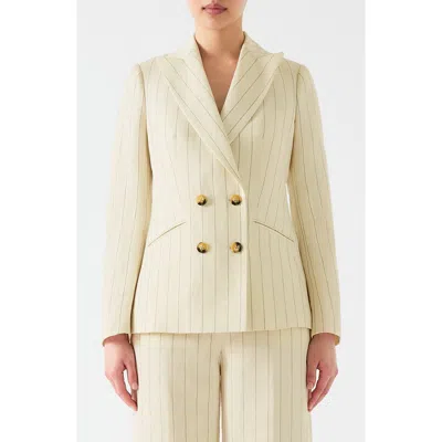Lk Bennett Amore Pinstripe Linen Blend Double Breasted Blazer In White
