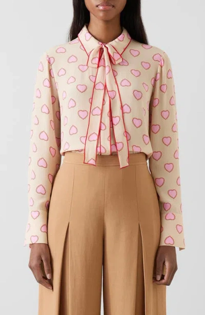 Lk Bennett Amore Stitch Tie Neck Button-up Shirt In Multi